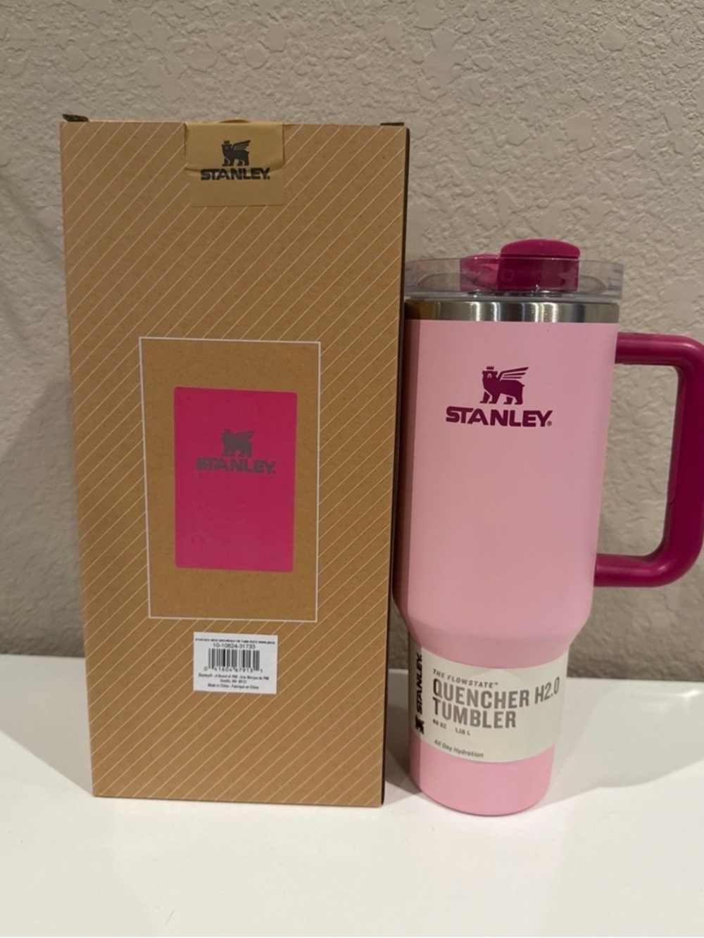 Stanley Pink Tumbler with Magenta Handle